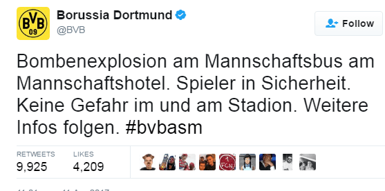 Borussia Dortmund football team bus bombed